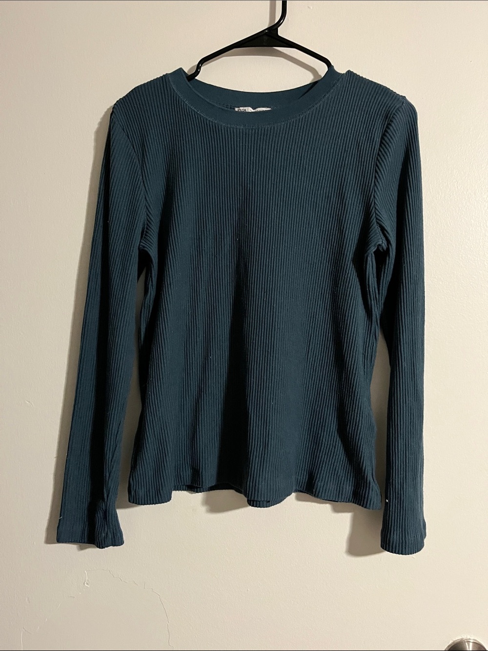 Zara Teal Ribbed Long Sleeve Crew Top